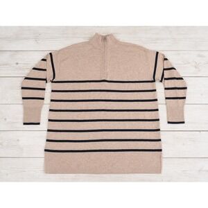 Ava & Viv Quarter Zip Striped Pullover Sweater Tan Black Plus Size XXL 4157